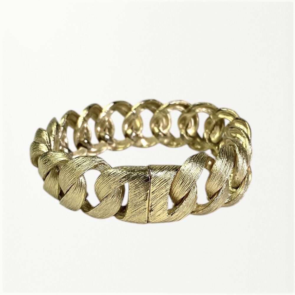 Gold Tone Cuban Link Bracelet Chain Chunky Textured Wide Statement Jewelry
